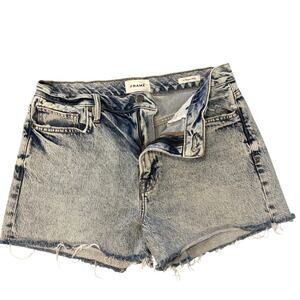 FRAME Le Simone High Rise Cut-Off Denim Shorts Acid Wash Raw Hem, Size 29